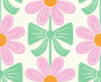 Preppy Geo Floral with Bows Pink Green Orange papel de parede