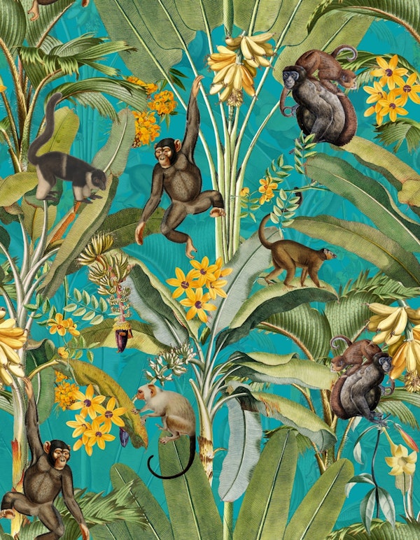 Monkeys in Turquoise Vintage Jungle