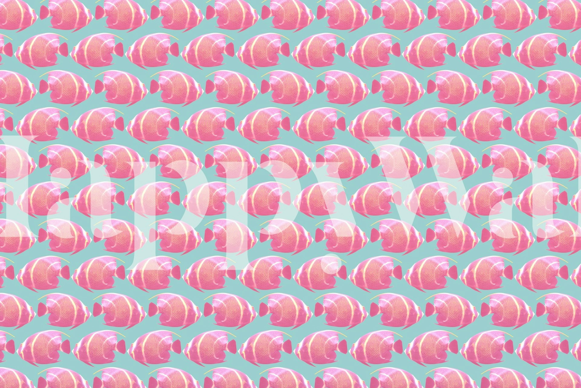 French Angelfish Dream Pattern wall mural with aqua and pink pastel tones