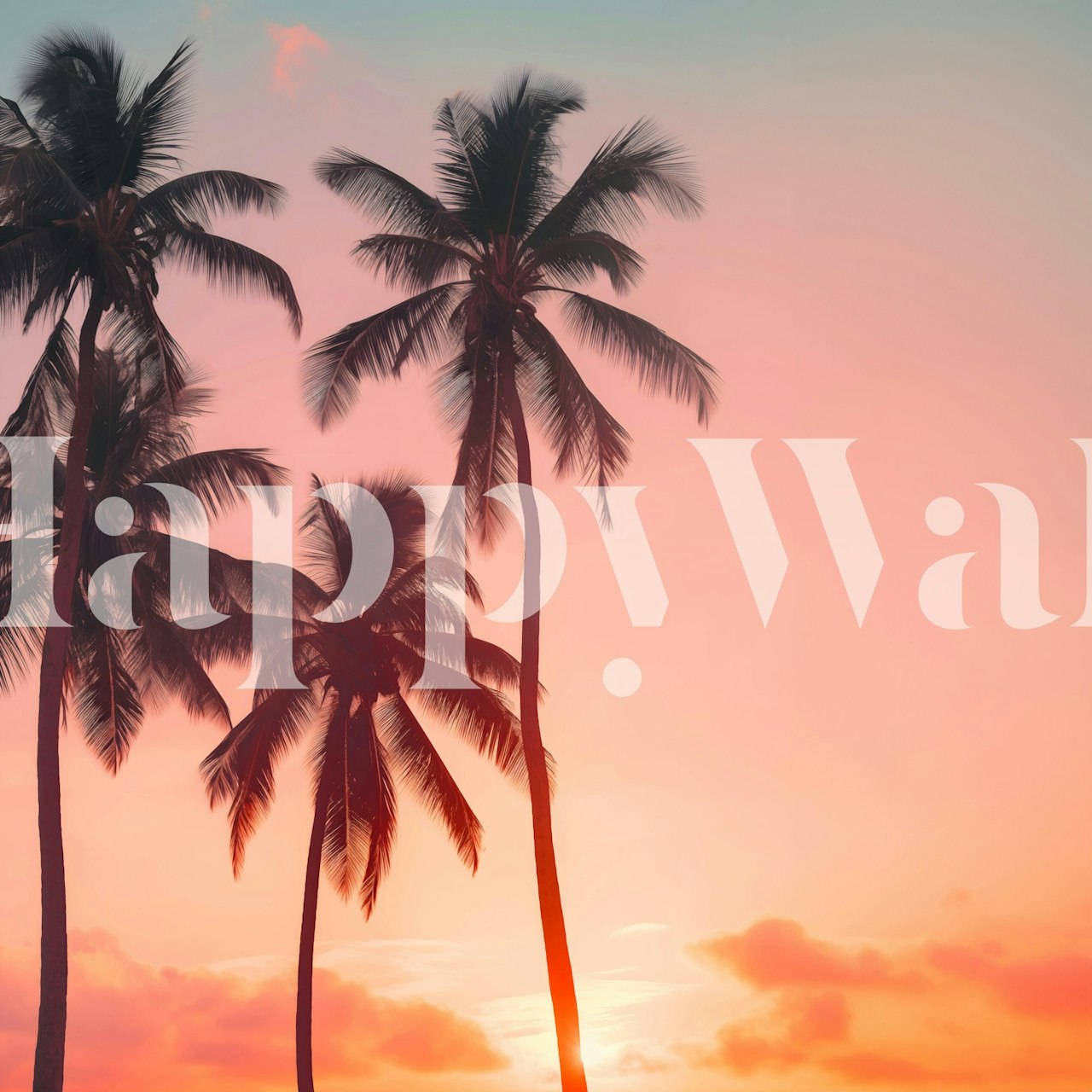 Silhouetted palm trees against a pink and orange sunset wallpaper