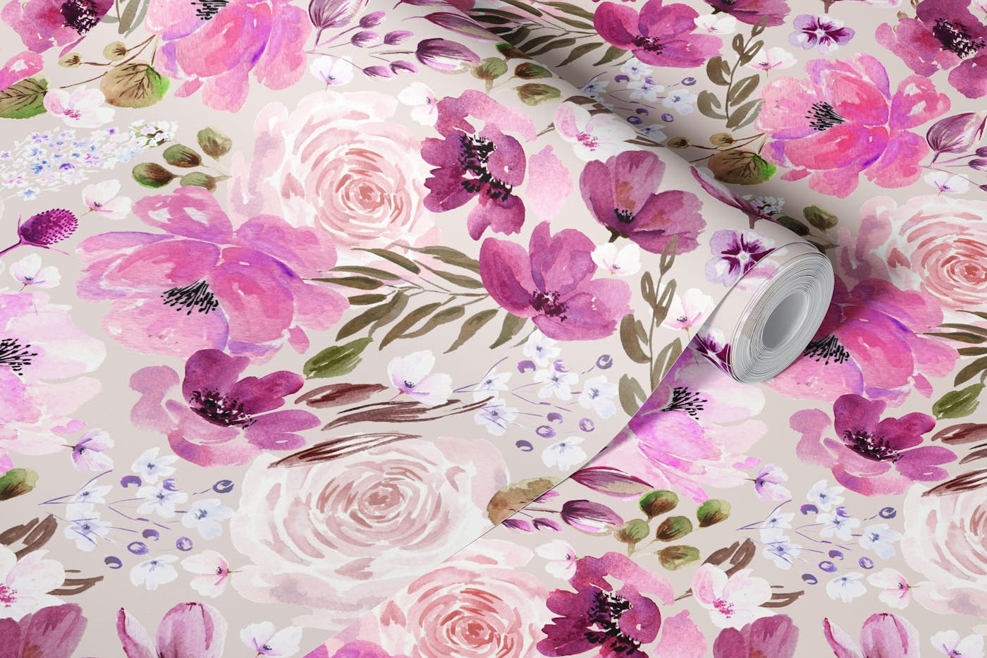 Floral Chaos Light Pink wallpaper roll