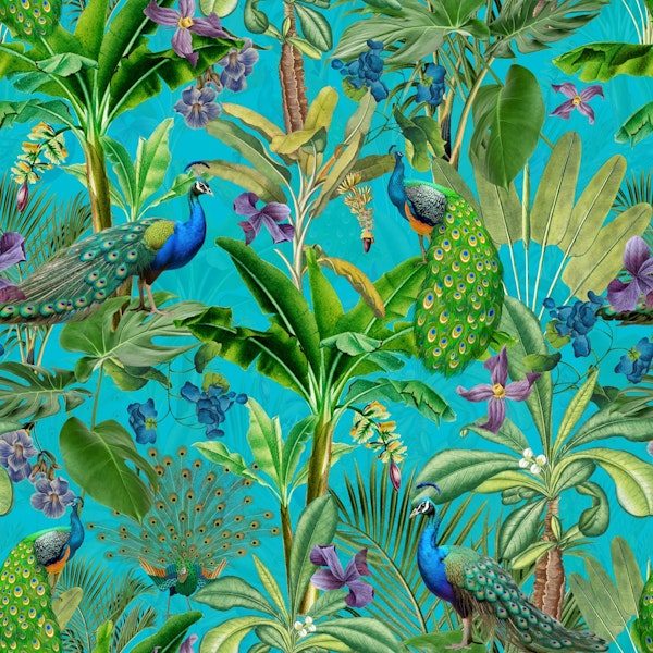 Vintage Peacock Tropical Rainforest Turquoise