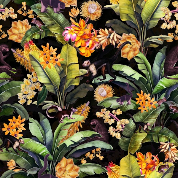 Vintage Midnight Monkey Tropical Rainforest