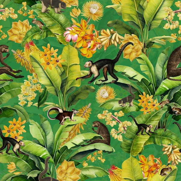 Vintage Monkey Tropical Rainforest Green