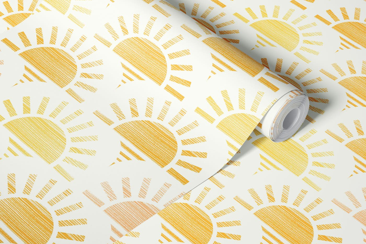 Sunburst, Glowing Sun, Yellow wallpaper roll