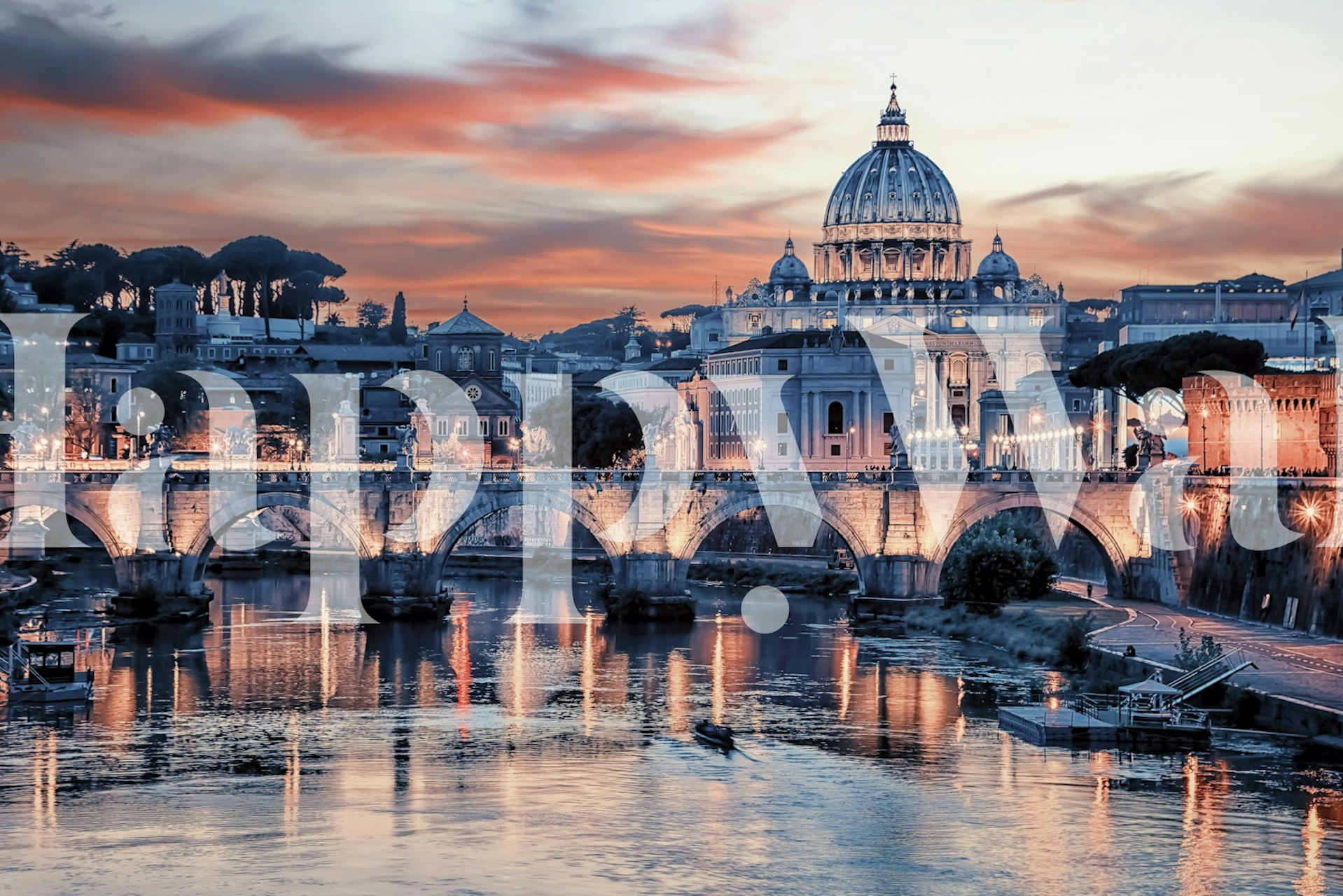 Pink Rome wallpaper in a cozy room setting