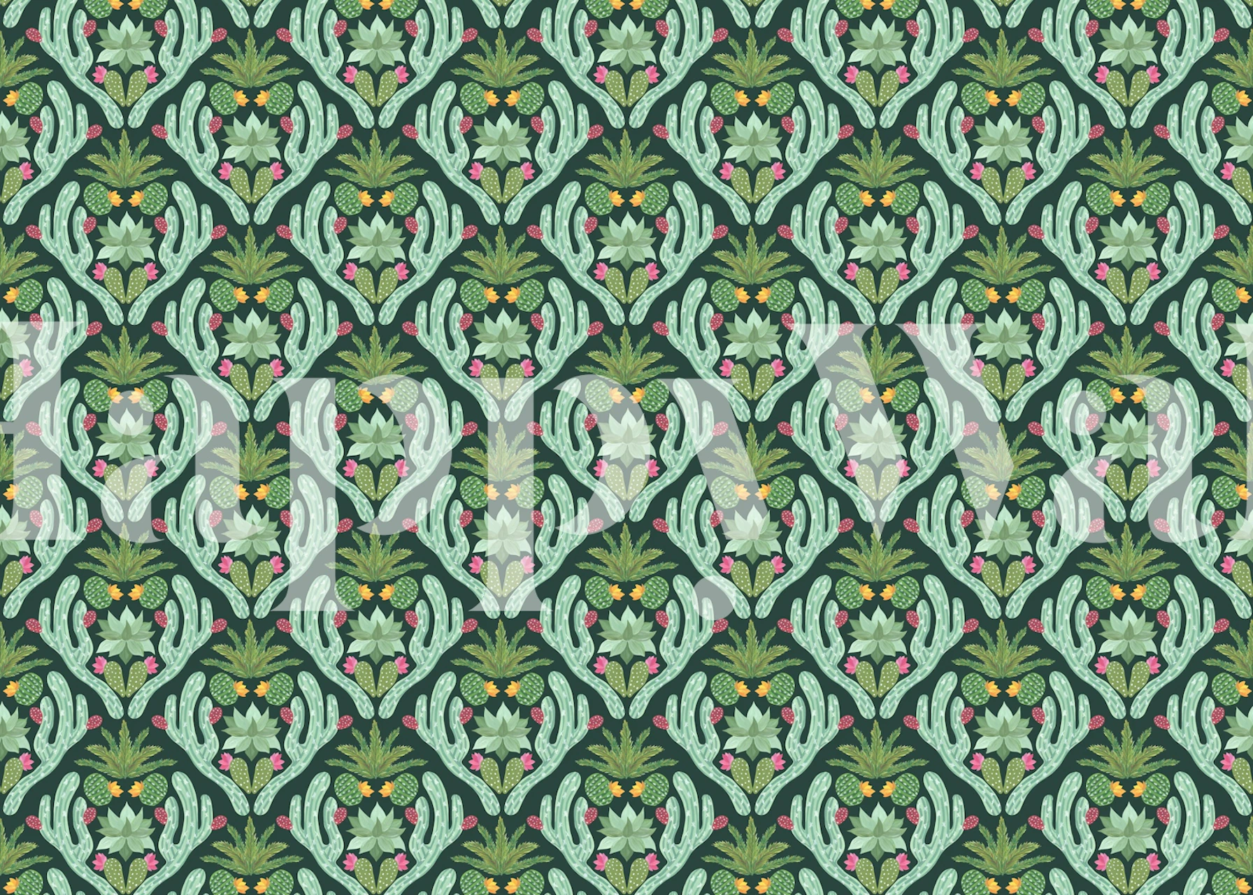 Cactus Oasis Dark Green tapetdesign
