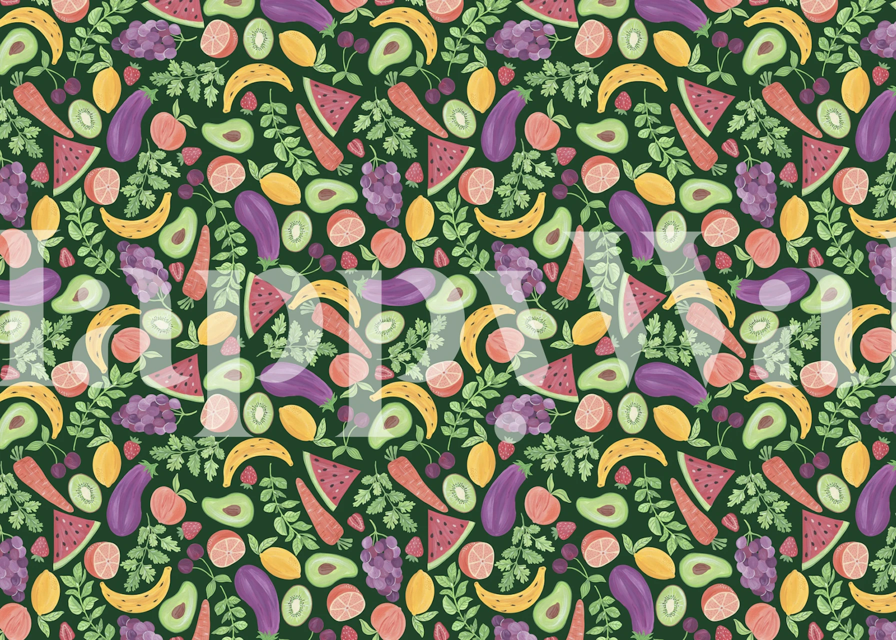 Fruits and Veggies papel de parede estampado em um quarto