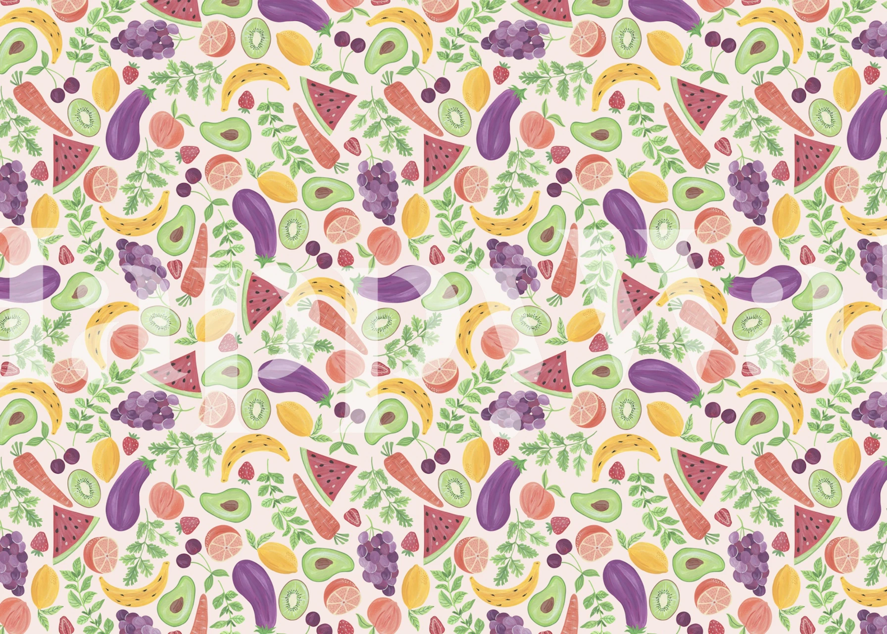 Colorful fruits and veggies pattern wallpaper