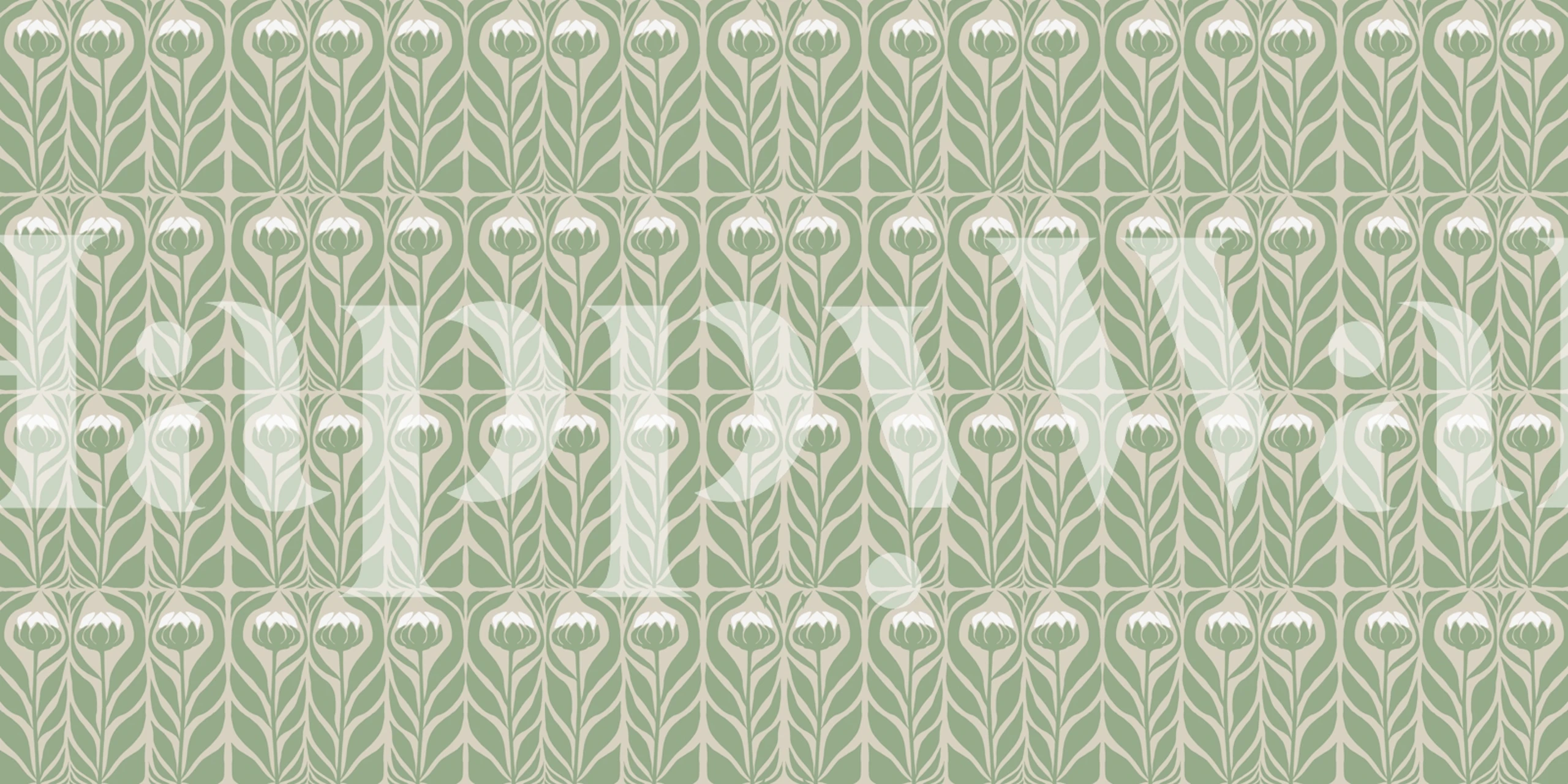 Green flower wallpaper design displayed in a room