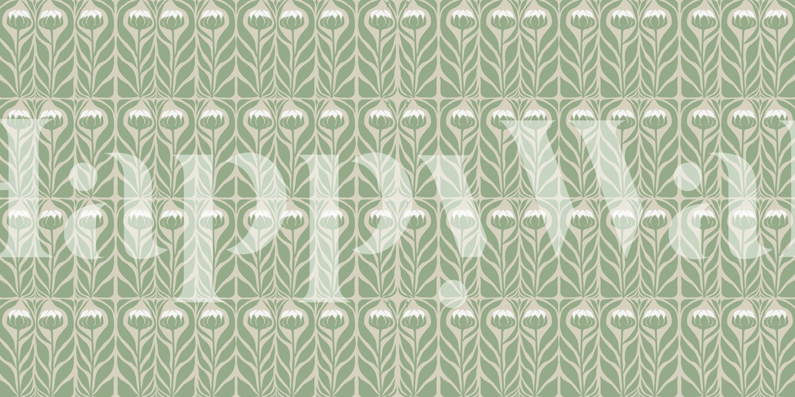 Green flower wallpaper design displayed in a room