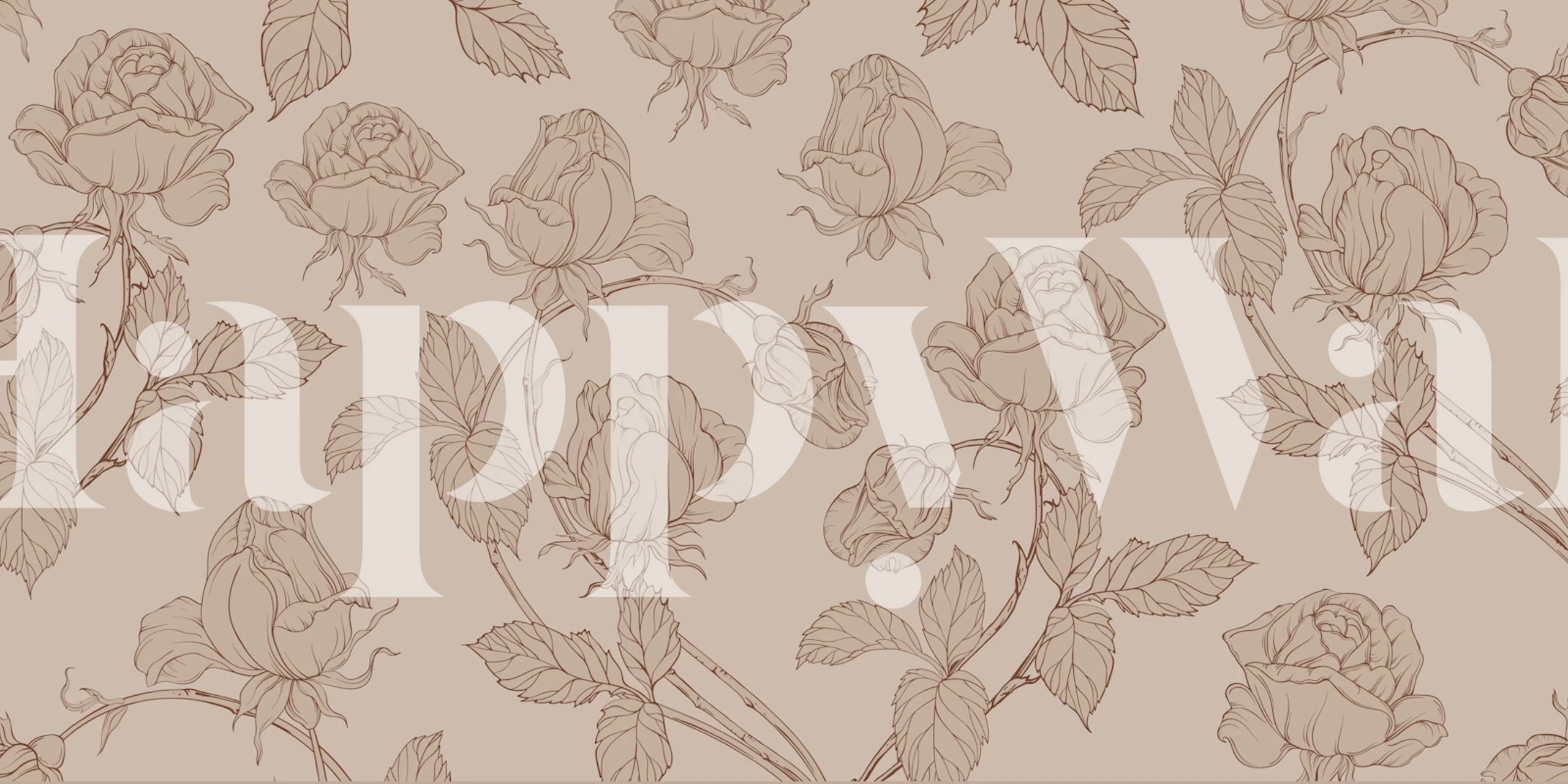 Brown floral pattern with detailed rose illustrations wallpaper
