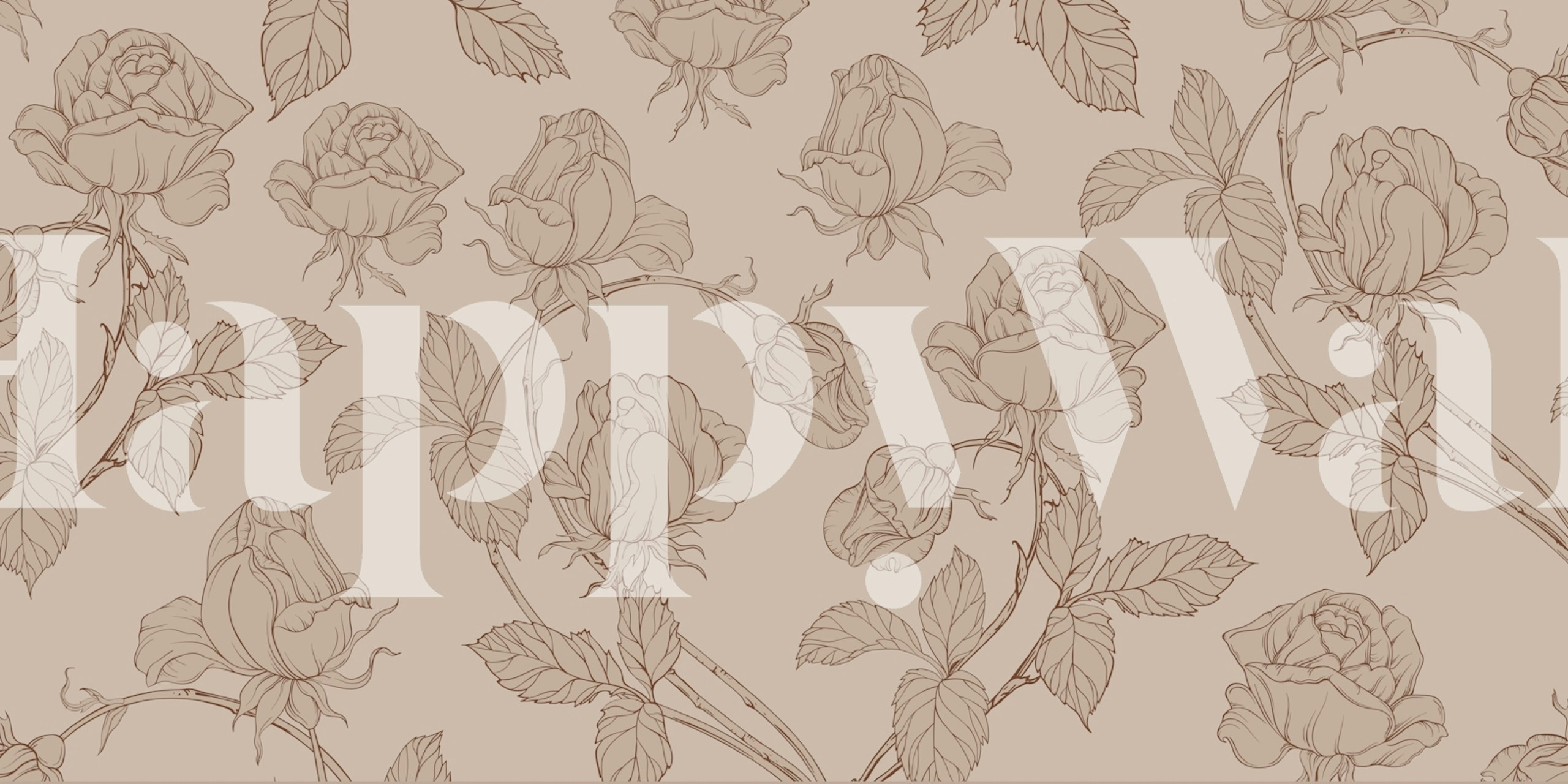 Brown floral pattern with detailed rose illustrations wallpaper