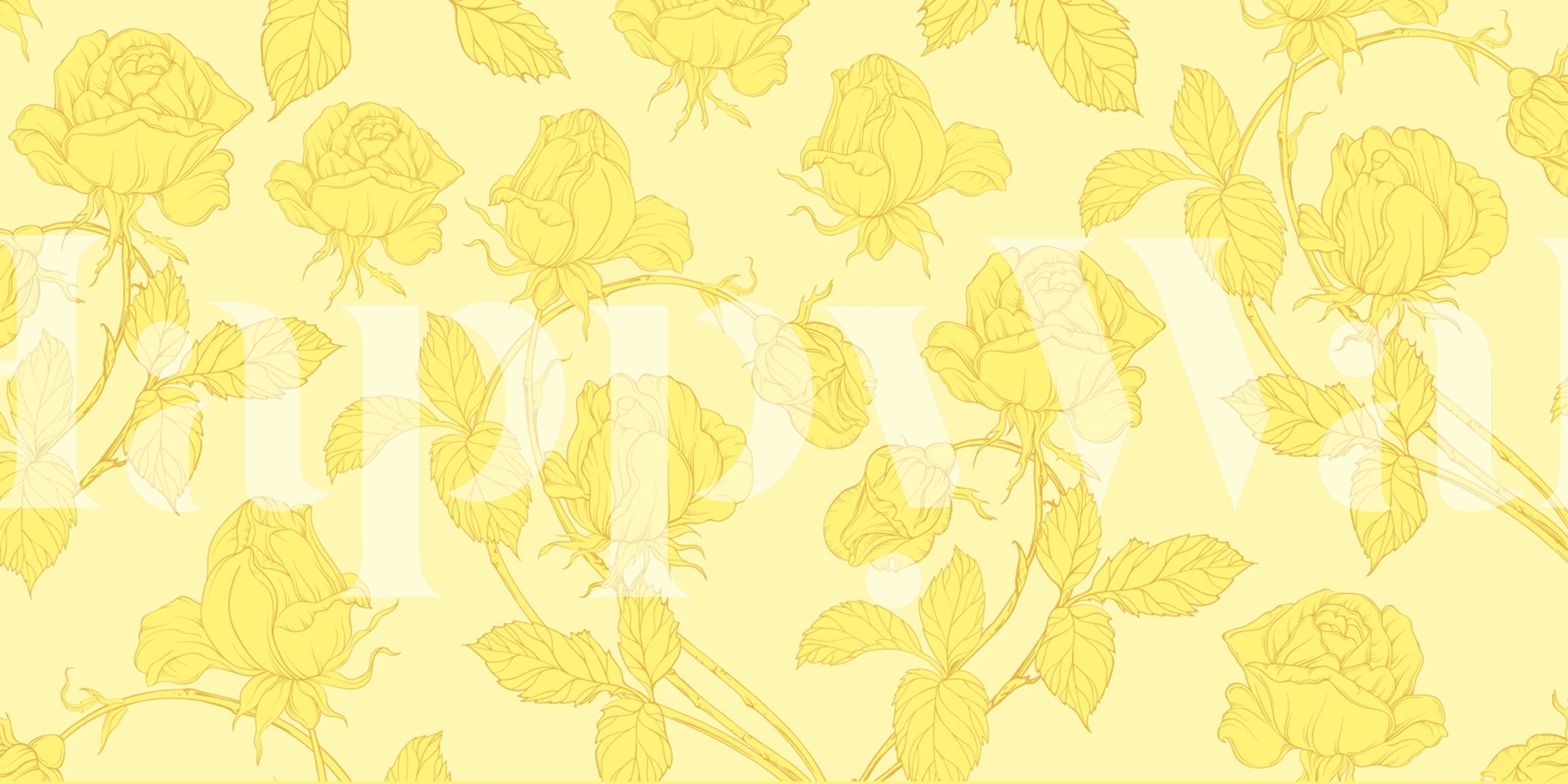 Yellow floral pattern with roses and leaves wallpaper