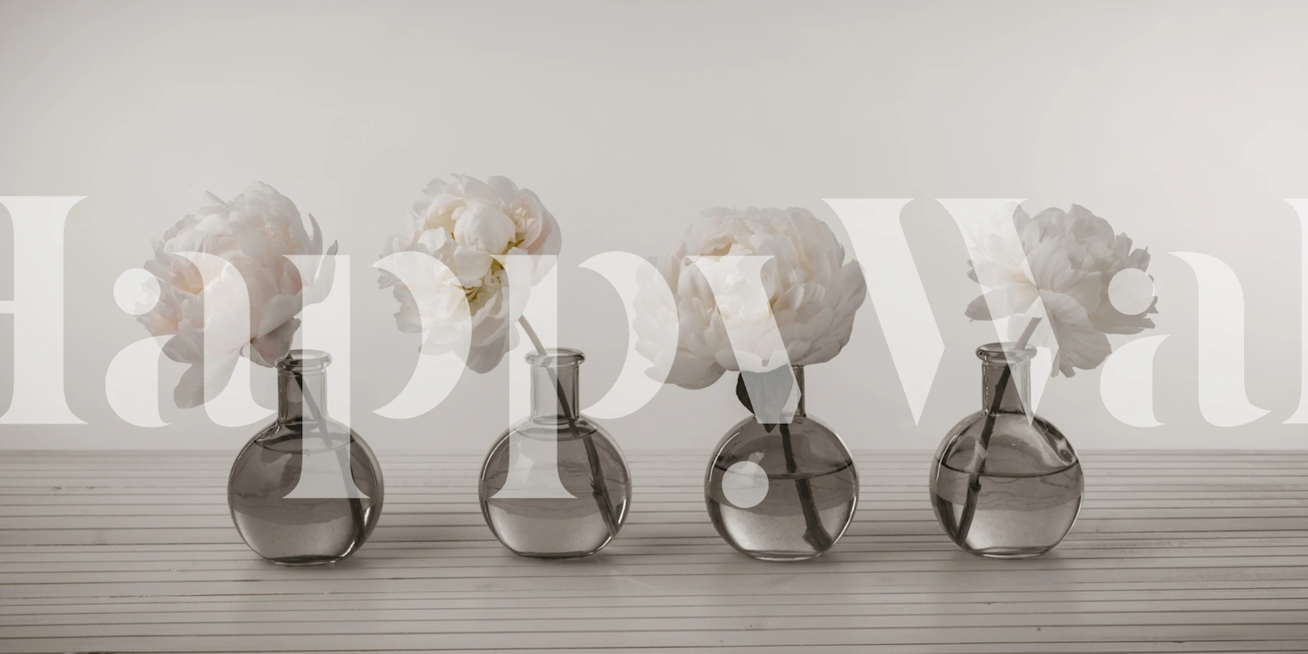 Pink peony flowers in clear vases, soft colors wallpaper