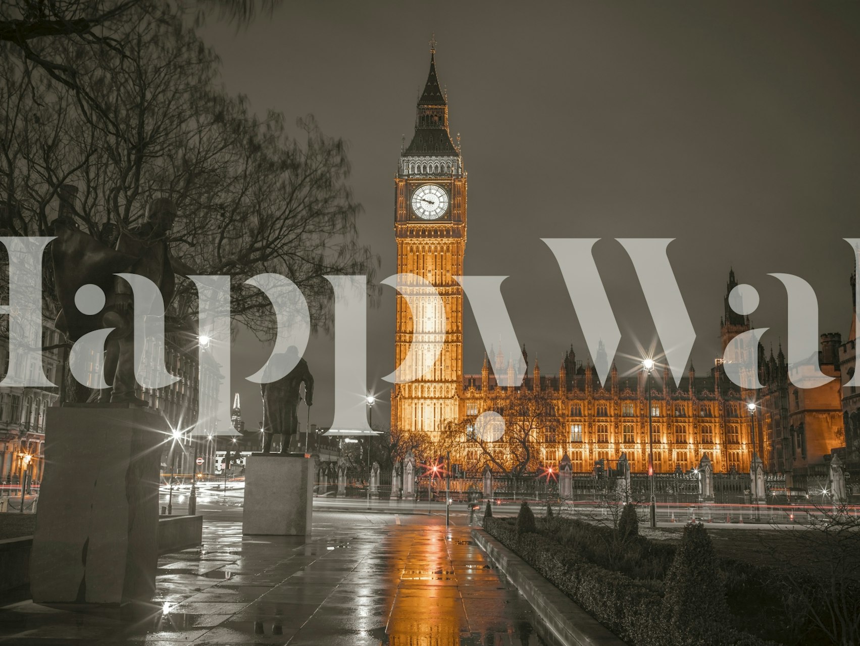 Twilight glow on Big Ben wallpaper in a room