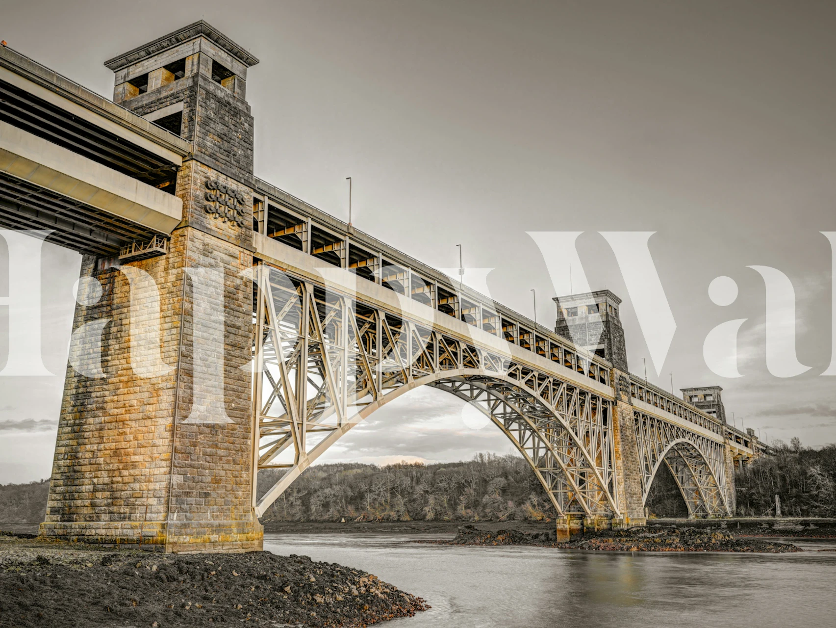 Britannia Bridge grey tones architectural pattern wallpaper