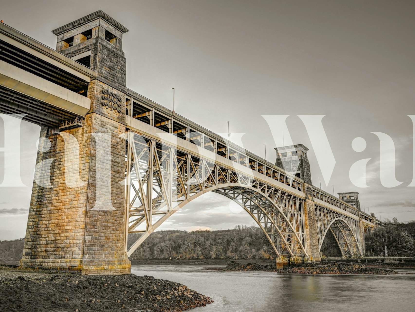 Britannia Bridge grey tones architectural pattern wallpaper