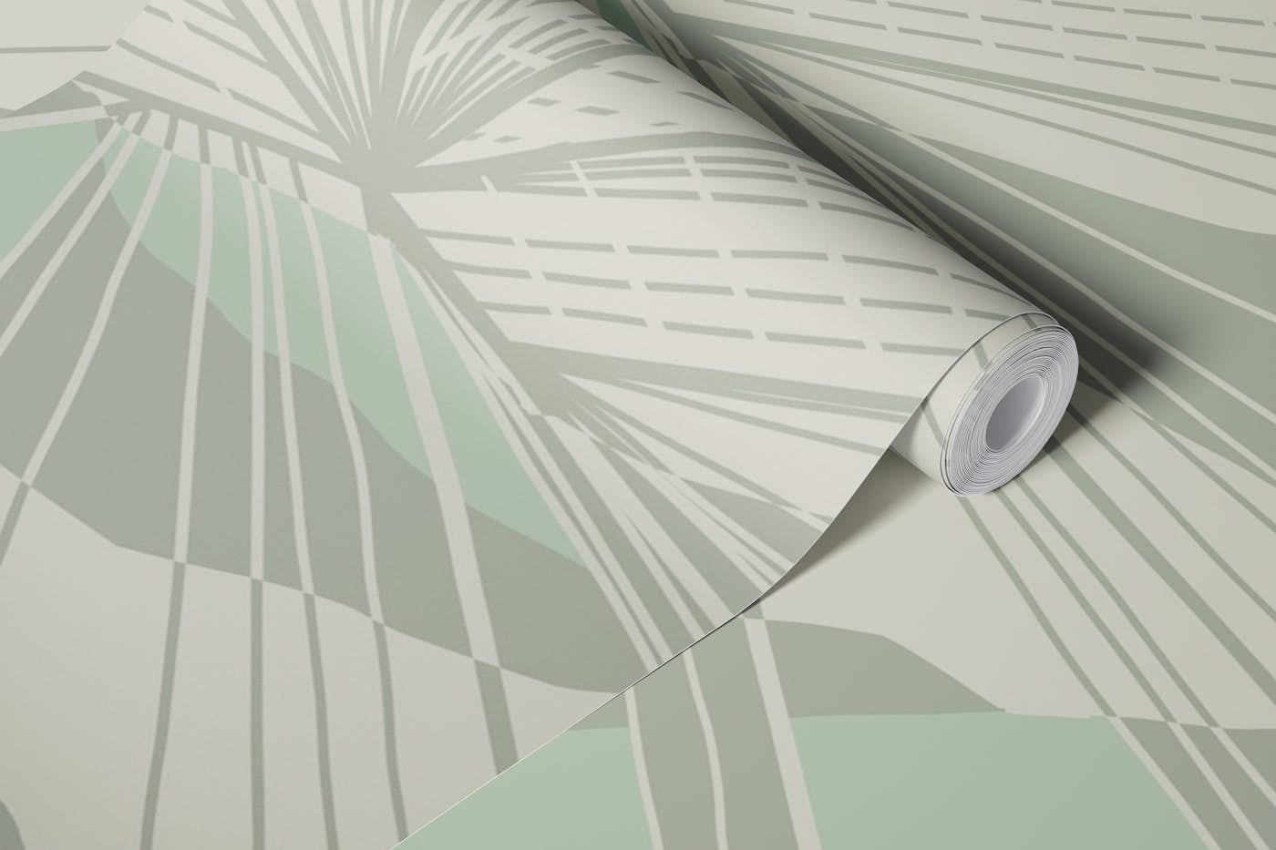 Abstract shapes and lines sage green wallpaper roll