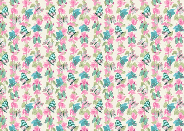 Butterflies and pink flowers