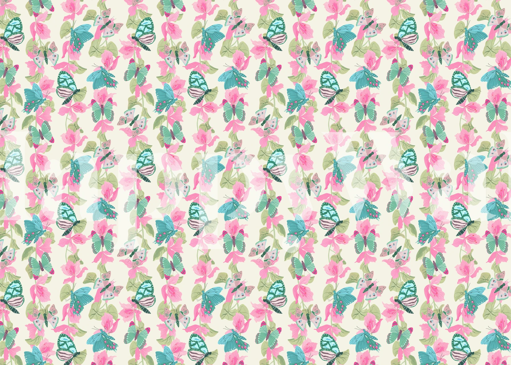 Butterflies and pink flowers tapet i ett rum