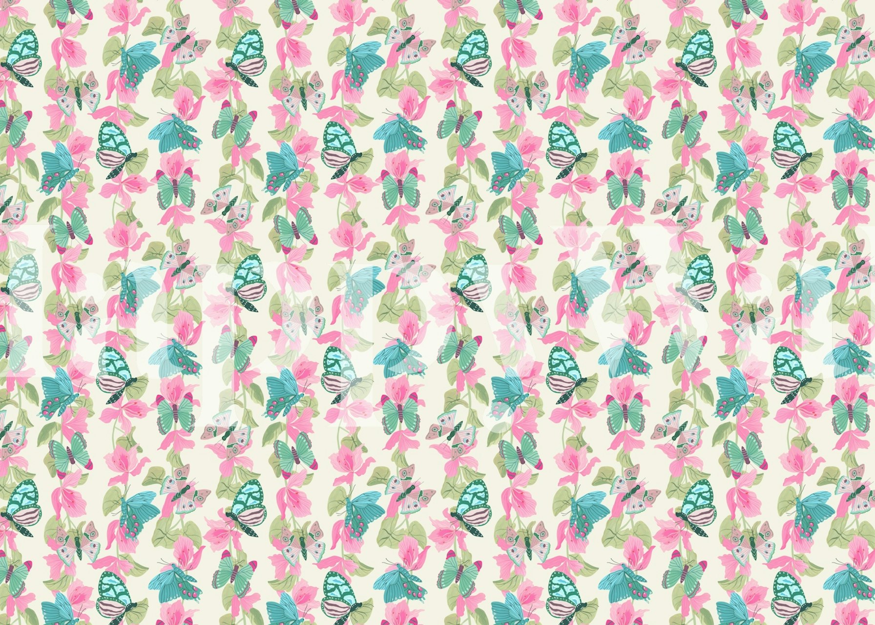 Carta da parati Butterflies and pink flowers in una stanza