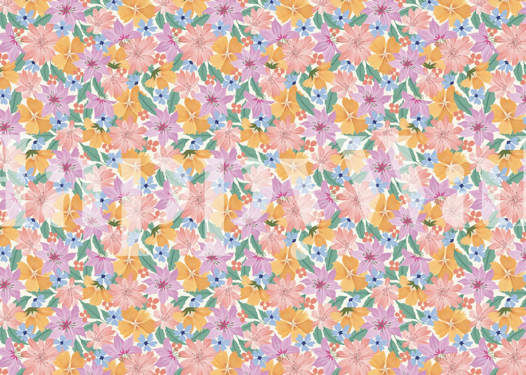 Bright spring floral wallpaper in a room