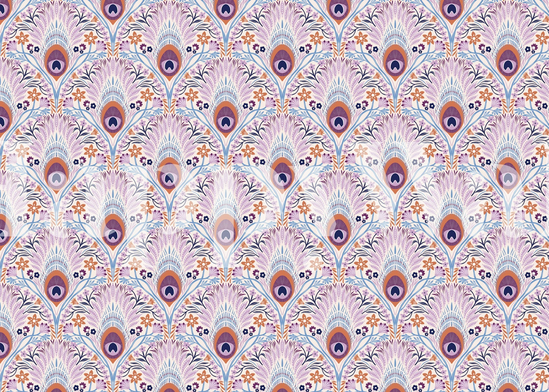 Pastel floral peacock pattern wallpaper with colorful feathers