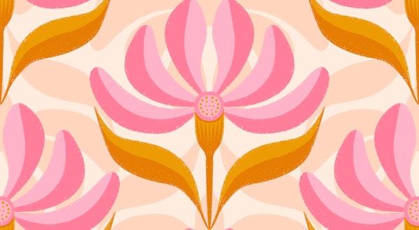Retro Geometric Floral Pink and Orange
