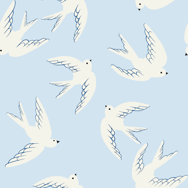 Flying Birds - White Doves, Blue