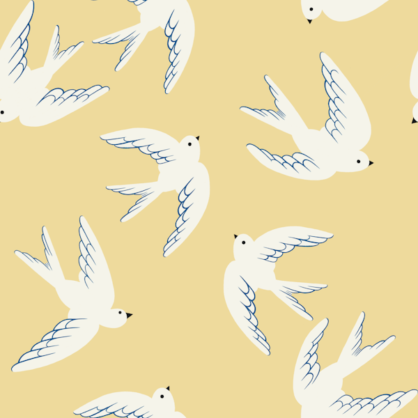 Flying Birds, White Doves on Yellow