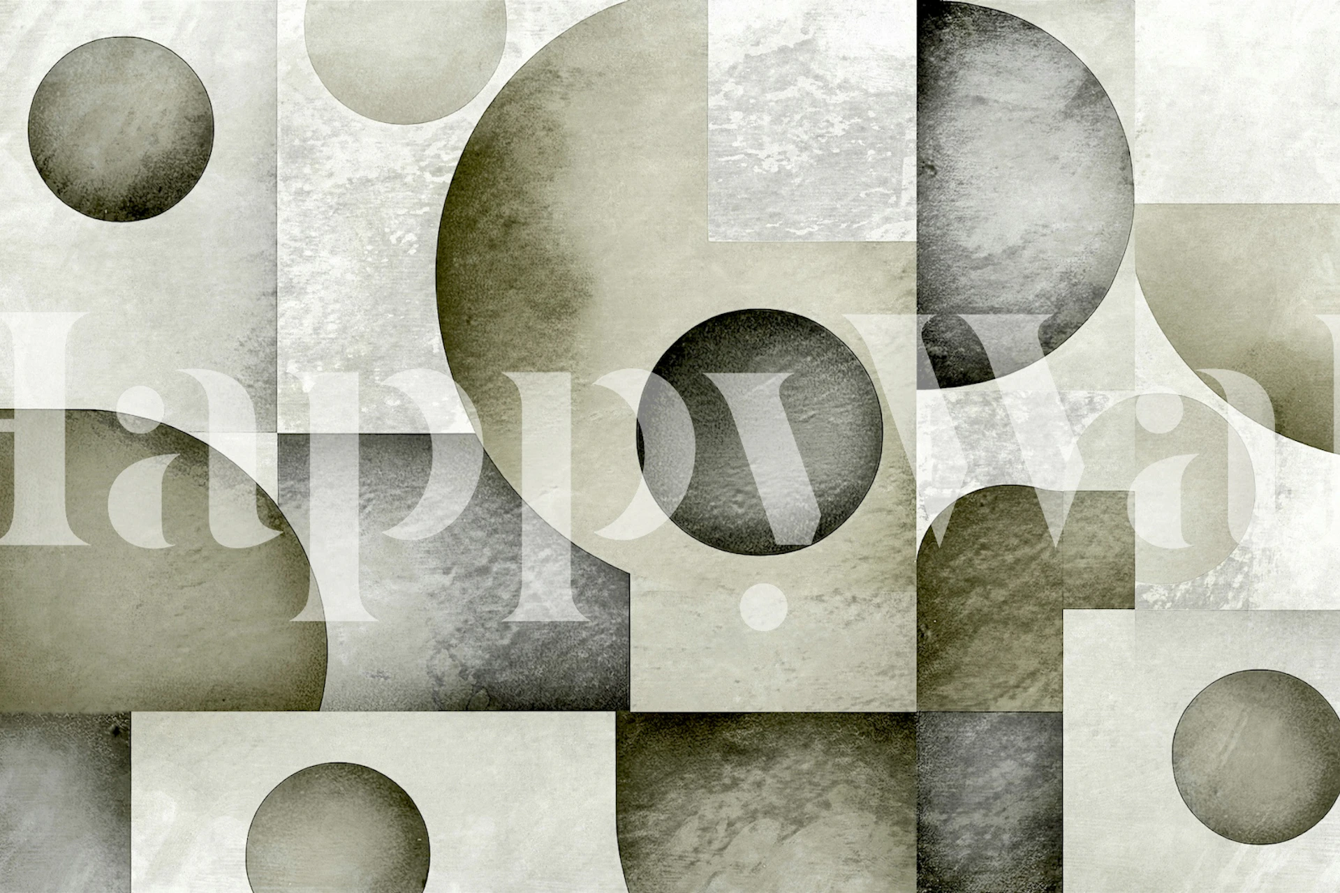 Geometric circular patterns in cream and green tones abstract wallpaper