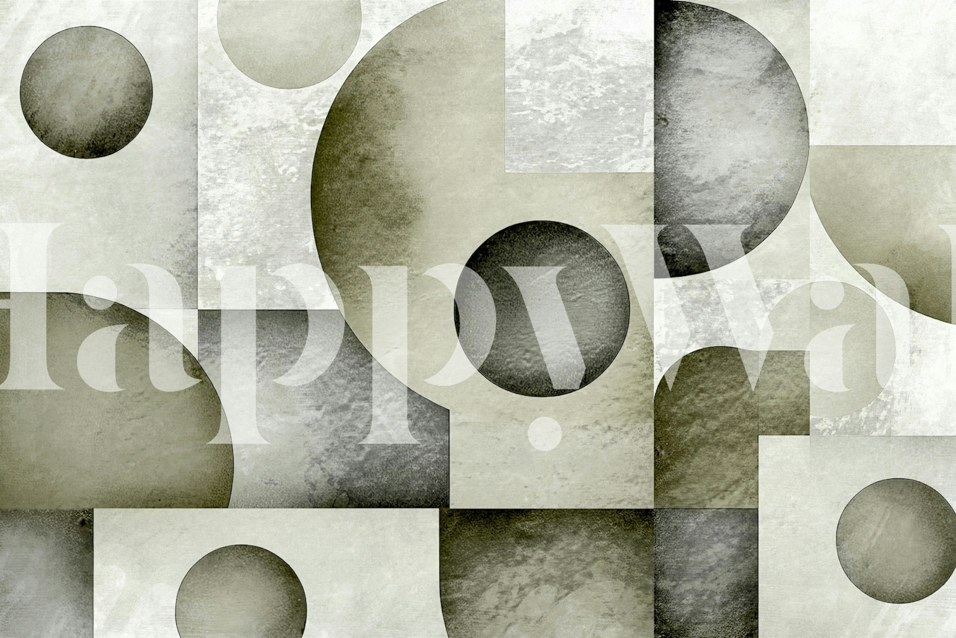 Geometric circular patterns in cream and green tones abstract wallpaper