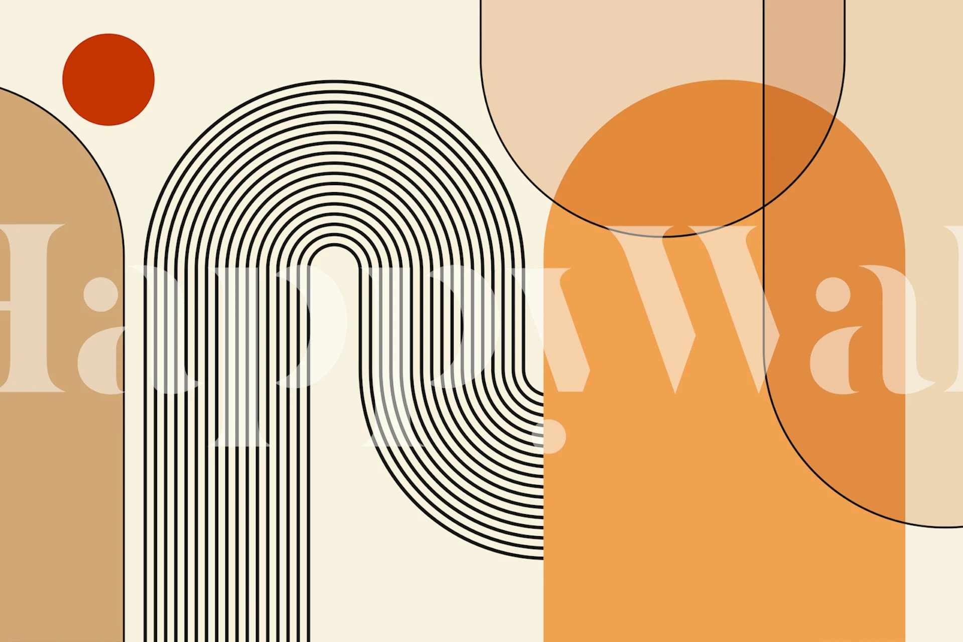 Abstract arches in warm creme with black lines and shapes wallpaper