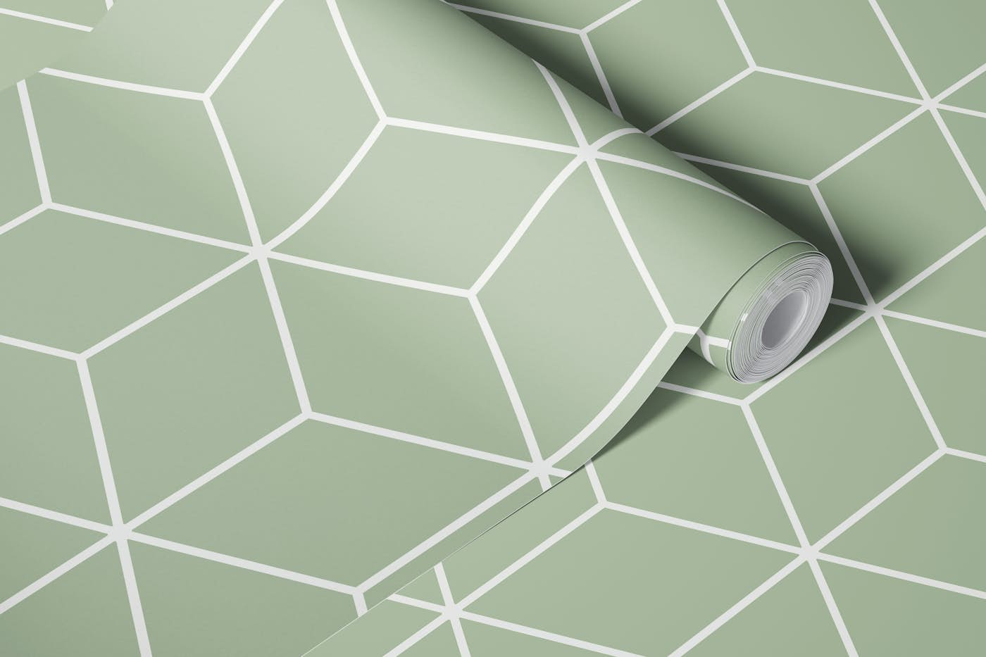 Simple Hexagon Cubes - Sage Green 1 wallpaper roll