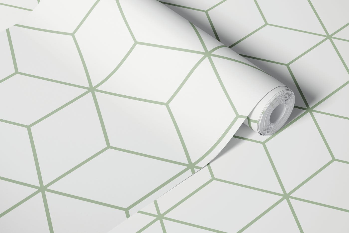 Simple Hexagon Cubes - Sage Green 2 wallpaper roll