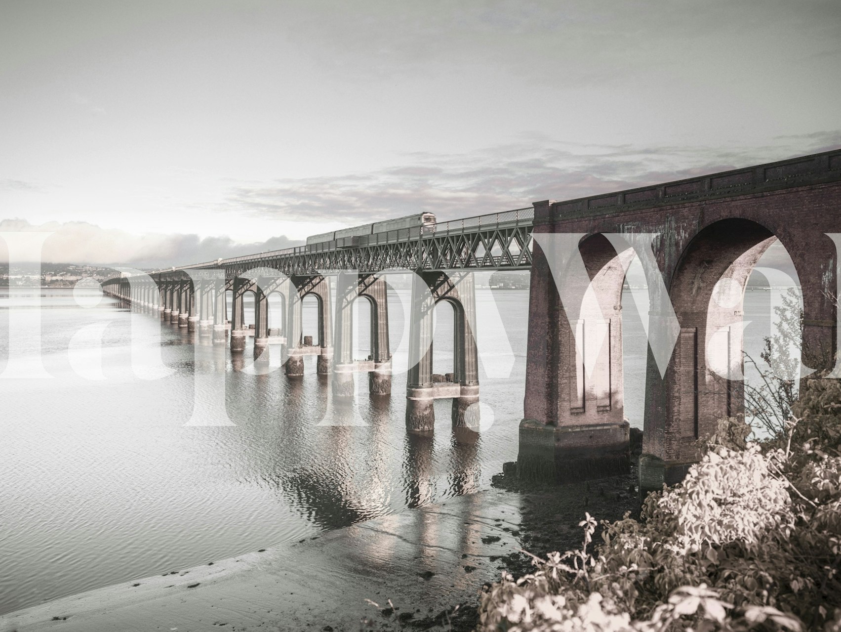 Tay Road Bridge over the River Tay in black and white wallpaper