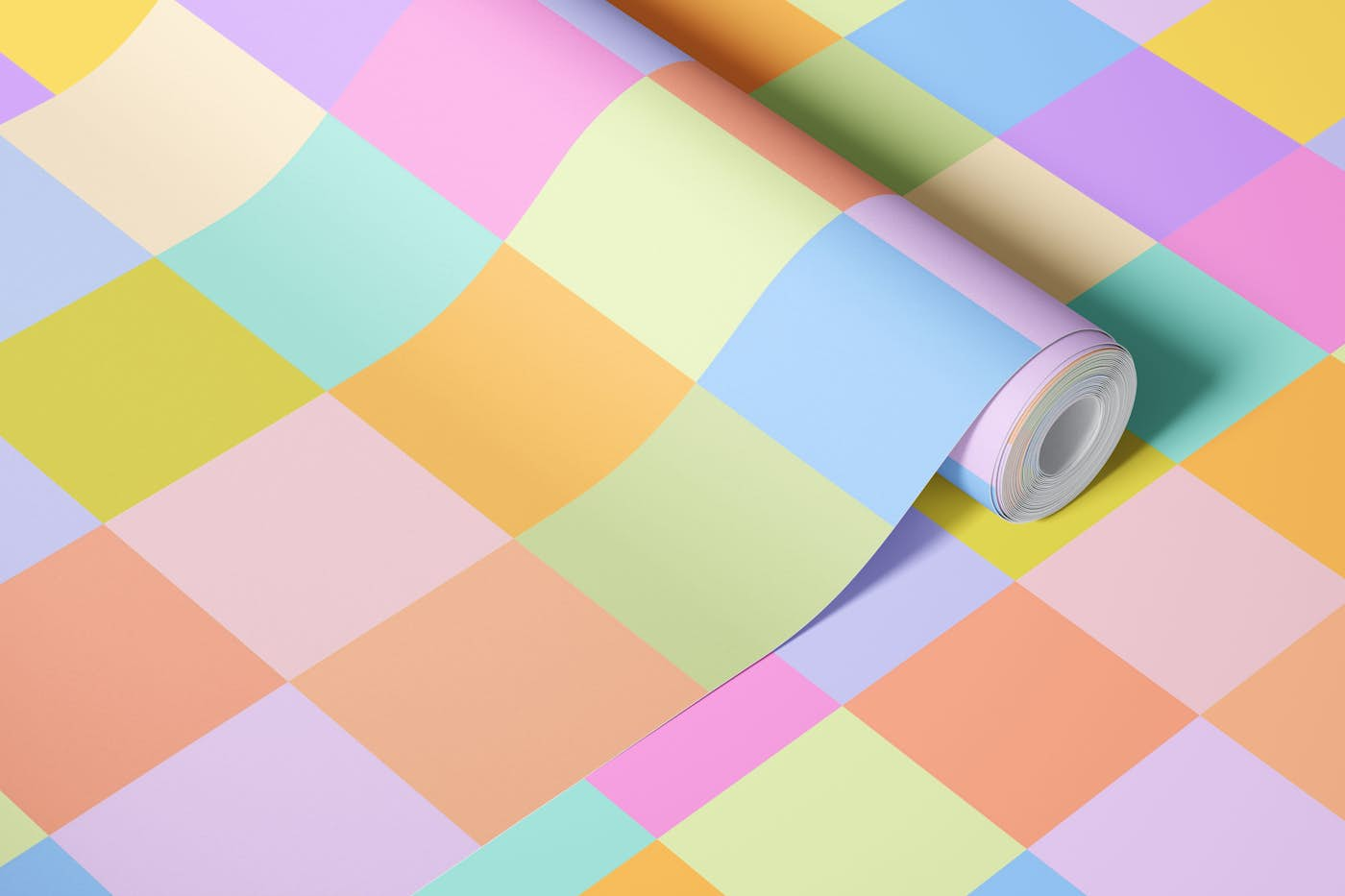 SS - rainbow coloured checks wallpaper roll