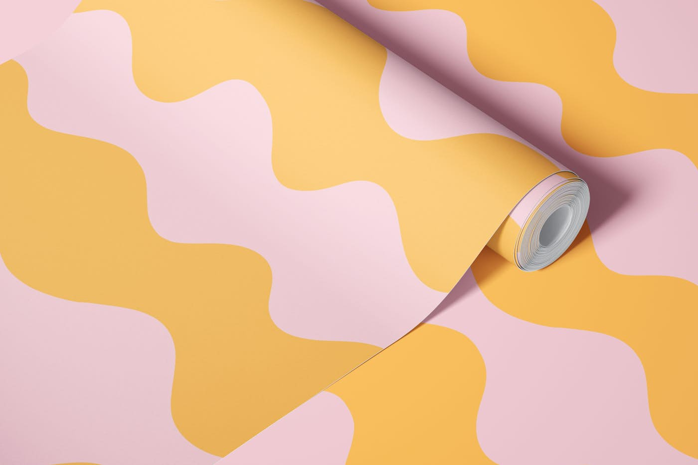 SS - Minimal retro pink & orange wavy lines wallpaper roll