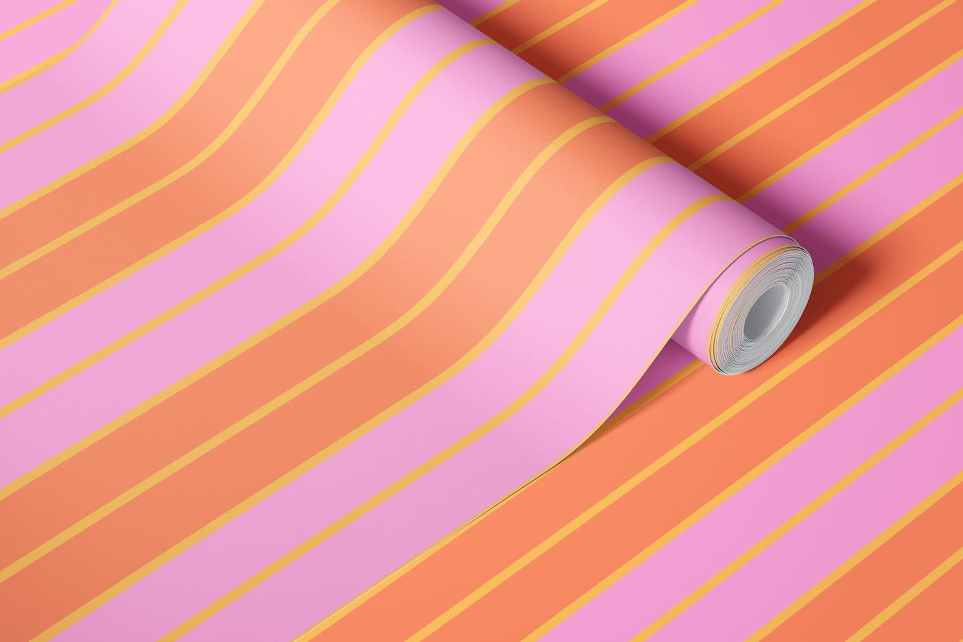 SS - minimal pink and orange stripe wallpaper roll