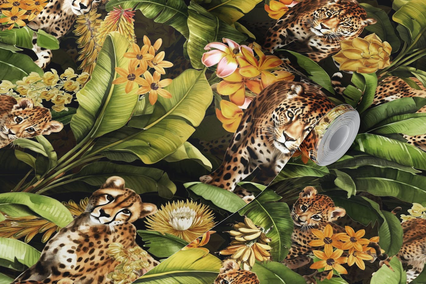 Midnight Vintage Tropical Animals Jungle wallpaper roll