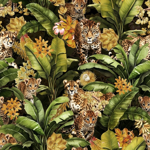Midnight Vintage Tropical Animals Jungle