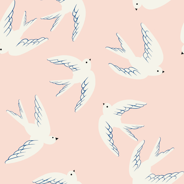 Flying Birds, White Doves on Light Pink