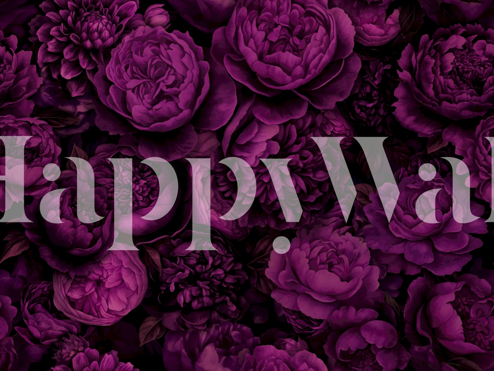 Floral design in fuchsia and purple tones on wallpaper