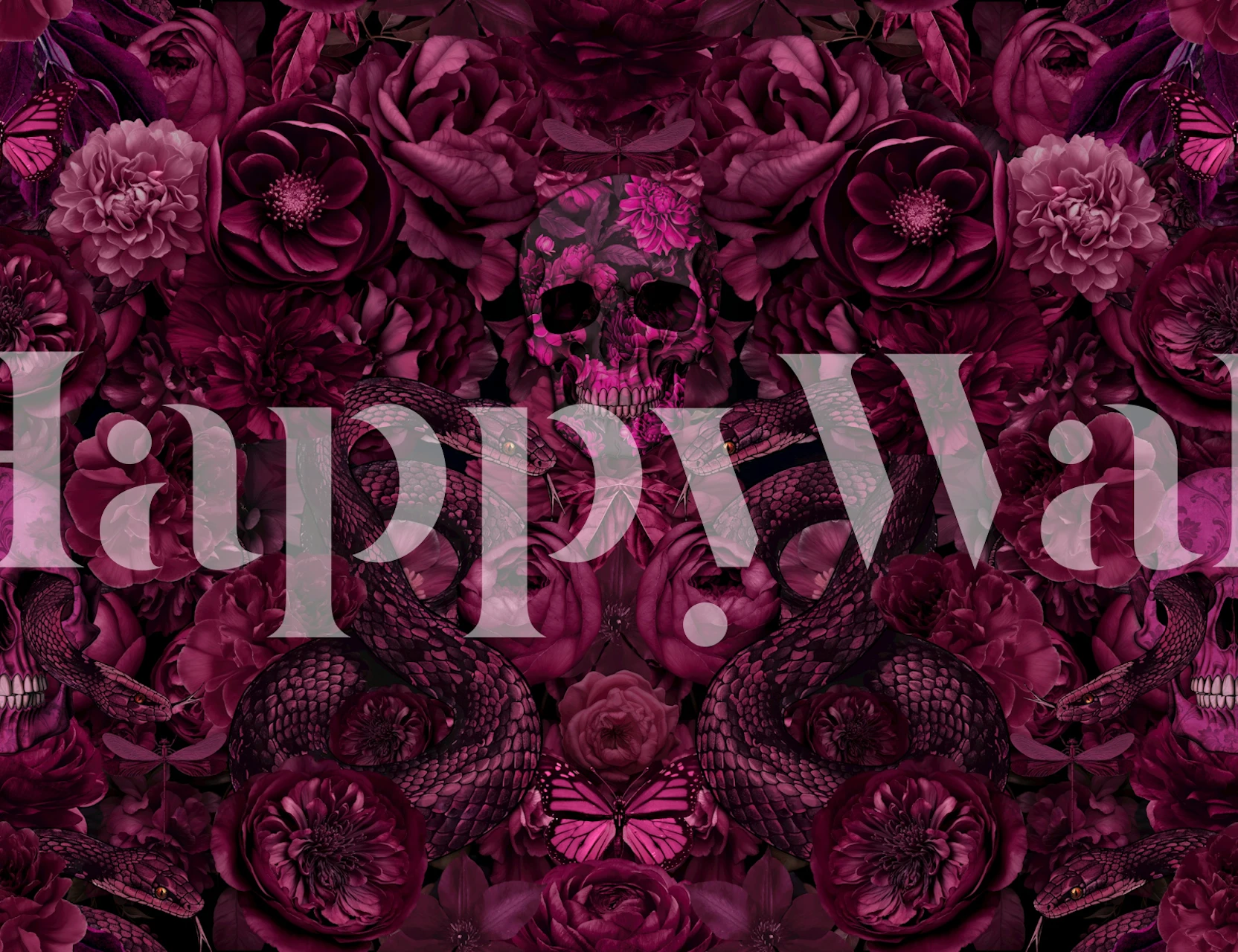 Goth bloem schedel slang behang in een kamer