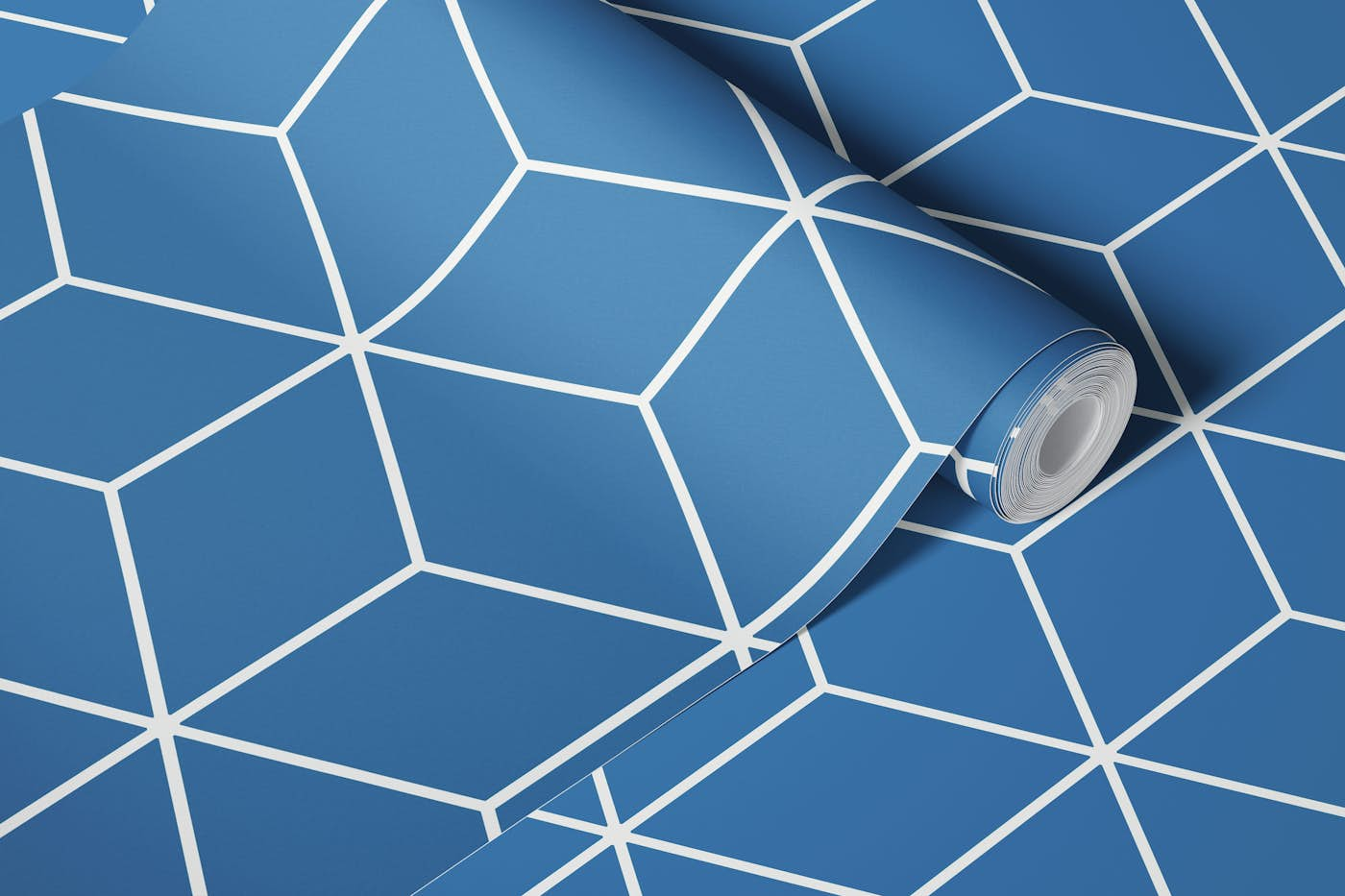 Simple Hexagon Cubes - Medium Blue wallpaper roll