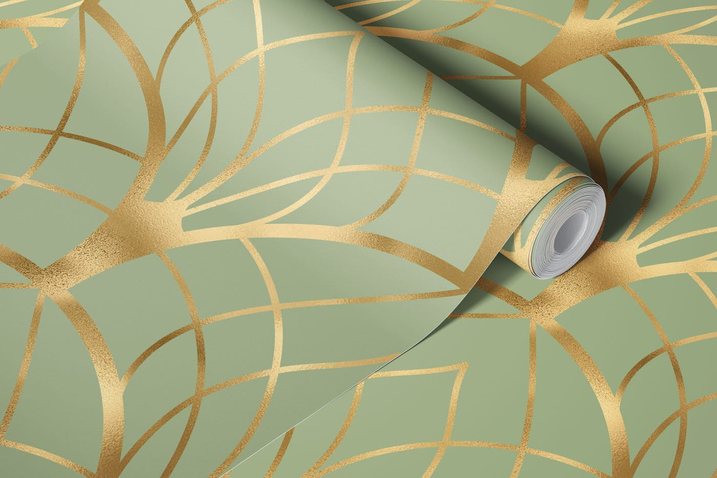 Art Deco Art 2 gold and sage wallpaper roll