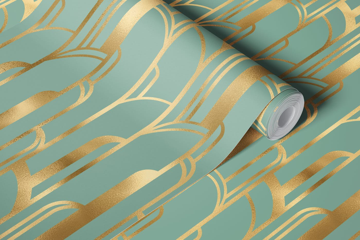 Art Deco Art 5 gold and sage wallpaper roll