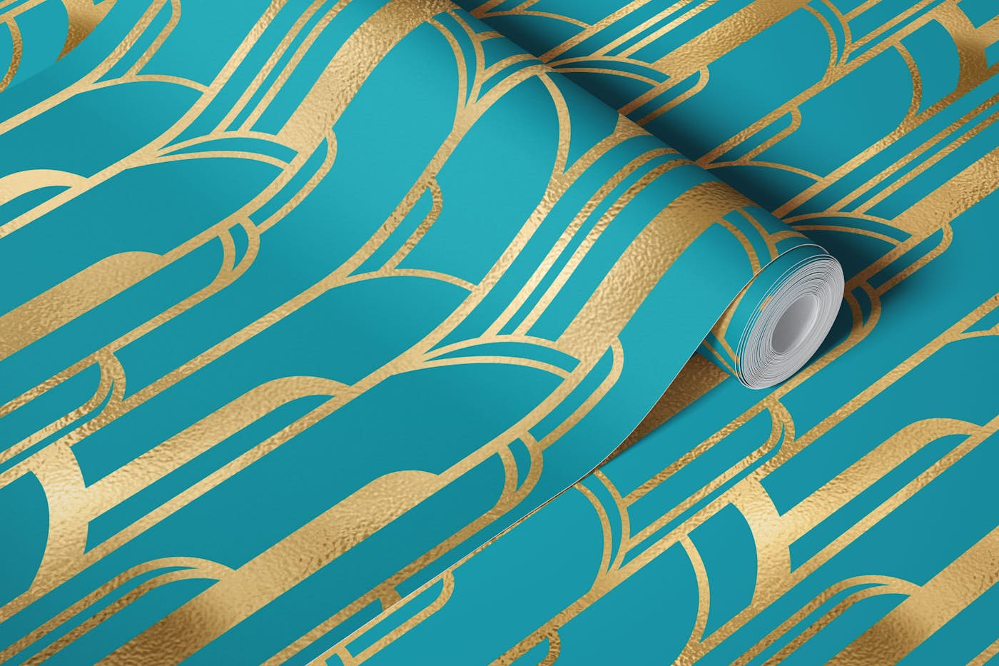 Art Deco Art 5 gold and teal wallpaper roll