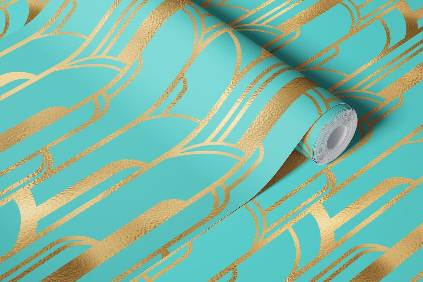 Art Deco Art 5 gold and turquoise wallpaper roll